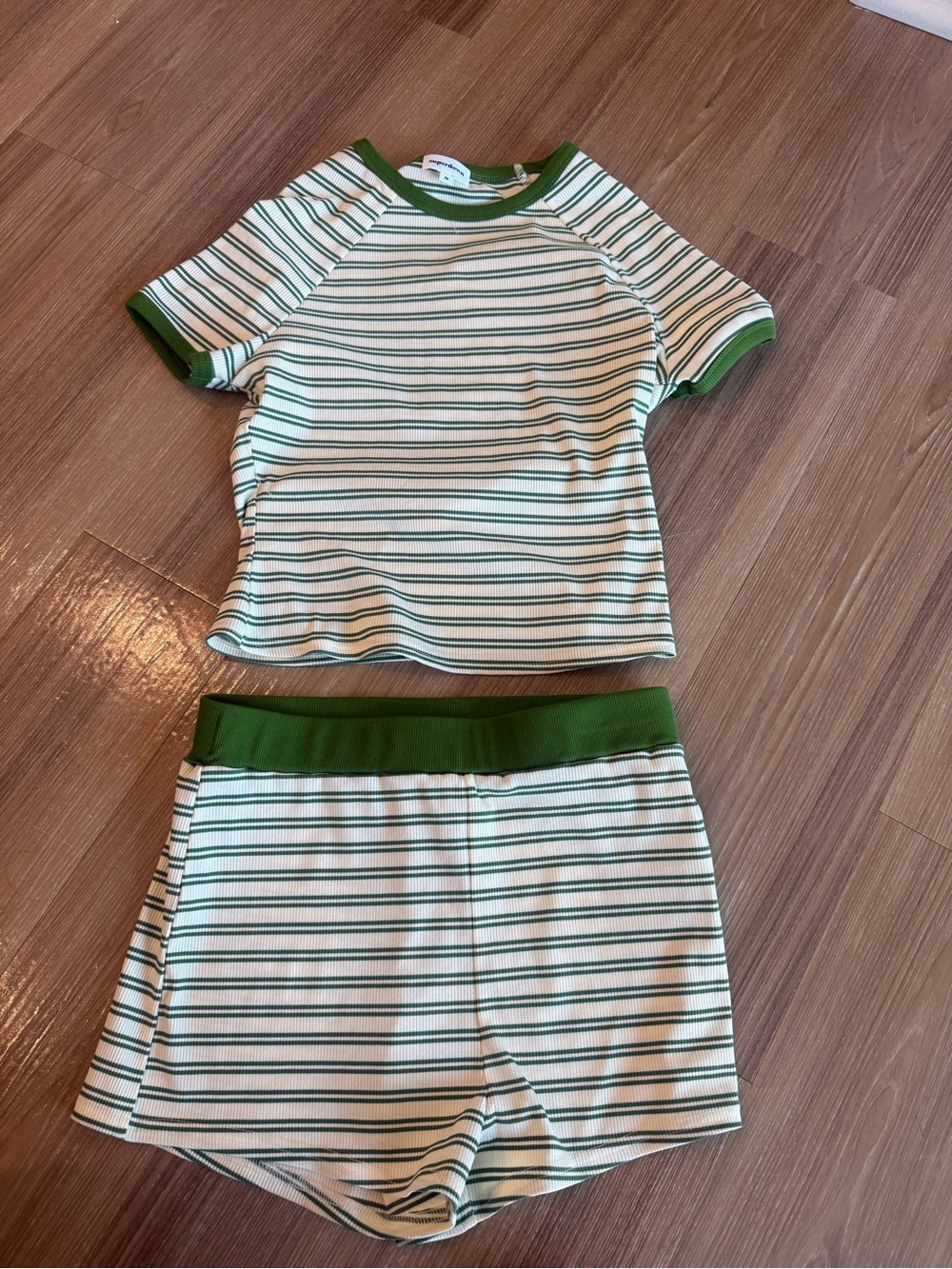 superdown Green & Cream Striped Ribbed Two-Piece Set